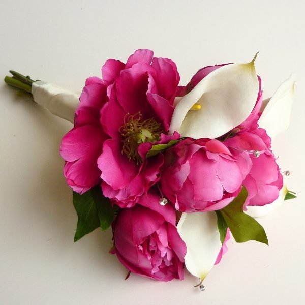 Pink Peony and Calla Lily Silk Brides Bouquet