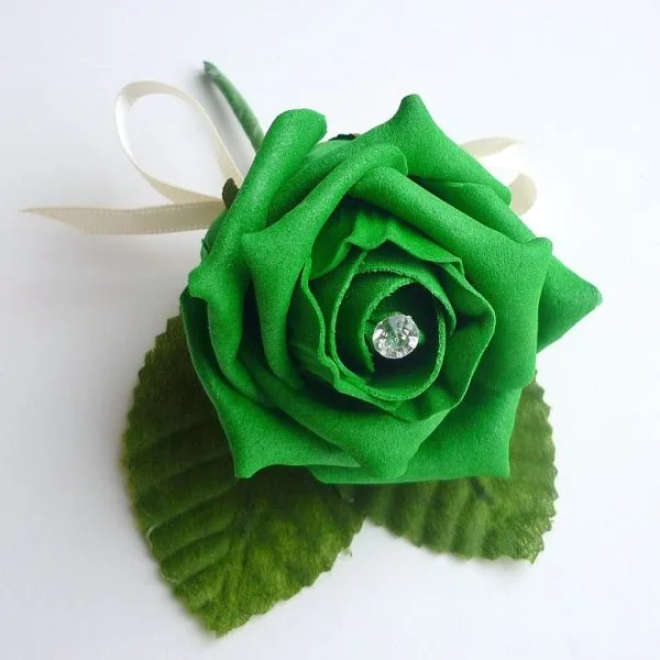 Emerald Green Artificial Diamante Rose Buttonhole