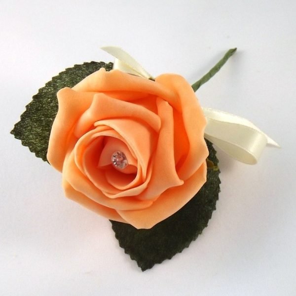 Apricot Artificial Diamante Rose Buttonhole