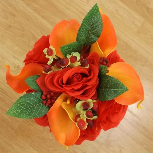 Red & Orange Silk Rose Table Centrepiece