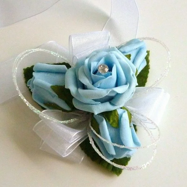 Light Blue Artificial Rose Wrist Corsage