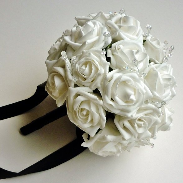 White and Black Artificial Brides Bouquet