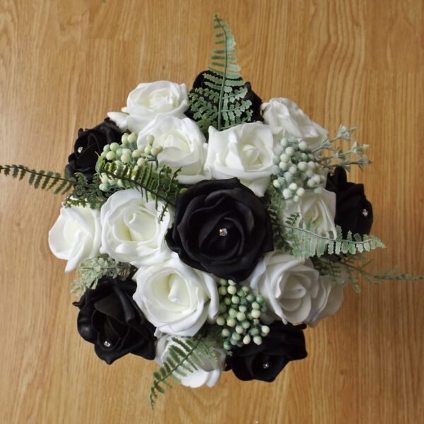 Black Rose & Fern Artificial Bridesmaid Bouquet