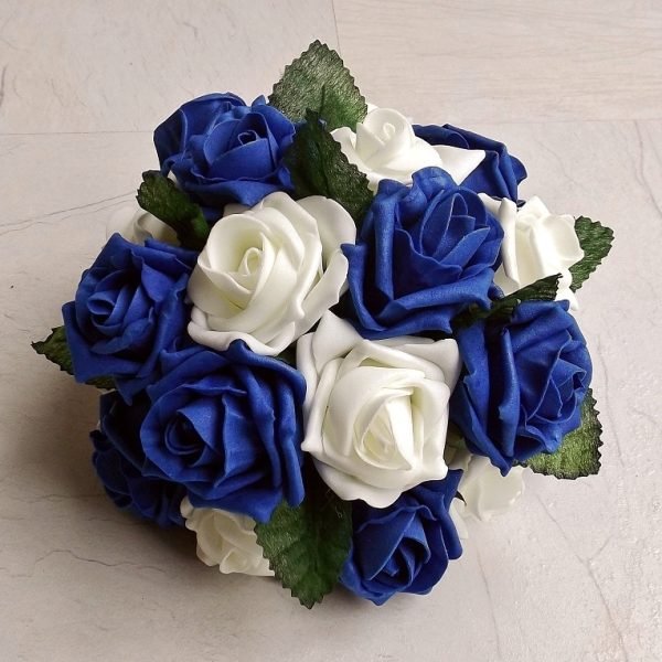 Royal Blue & Ivory Rose Table Centrepiece