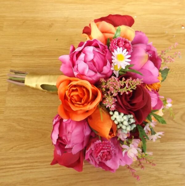 Pink & Orange Wildflower Silk Brides Bouquet