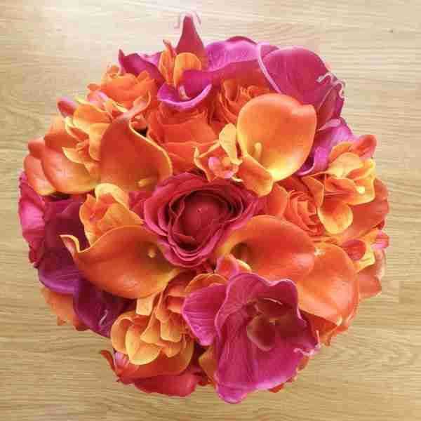 Orange Calla & Bright Pink Orchid Brides Bouquet