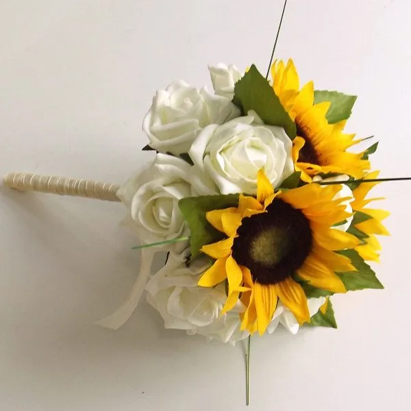 Sunflower and Ivory Artificial Rose Bridesmaid Bouquet