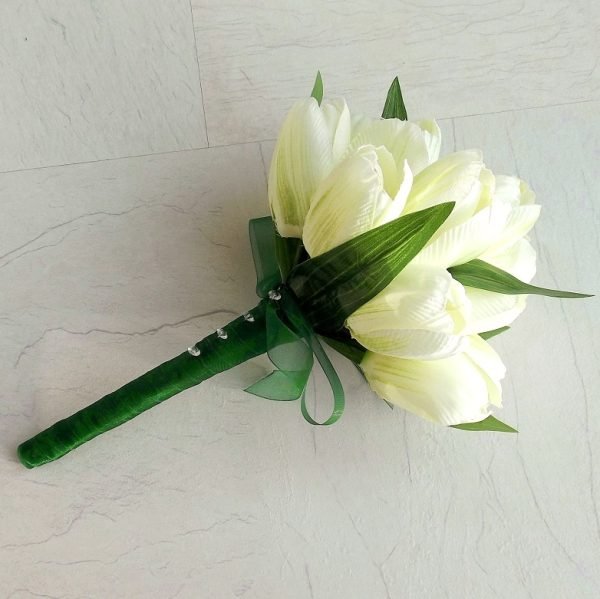 Ivory Silk Tulip & Emerald Bridesmaid Bouquet