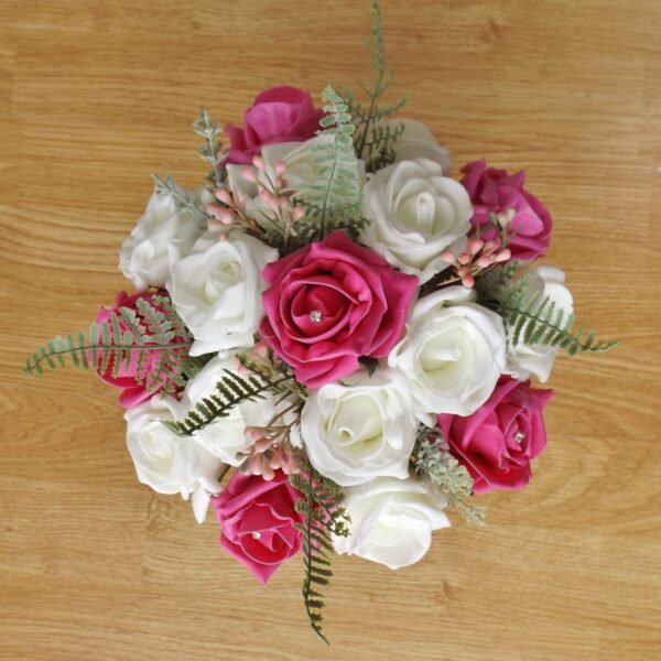 Bright Pink Rose & Fern Artificial Bridesmaid Bouquet