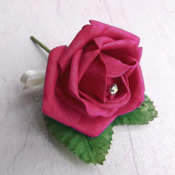 Bright Pink Artificial Diamante Rose Buttonhole