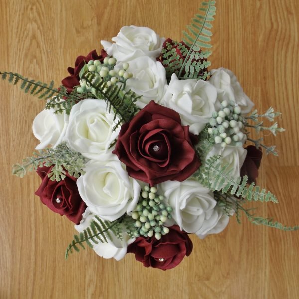 Burgundy Rose & Fern Artificial Bridesmaid Bouquet