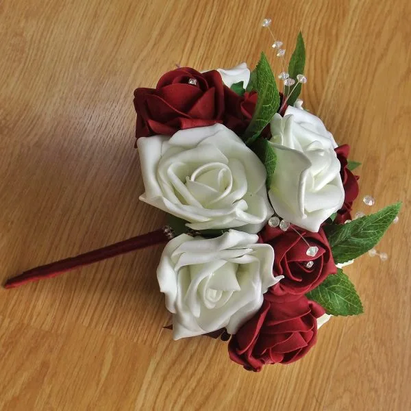 Burgundy & Ivory Crystal Spray Bridesmaid Bouquet