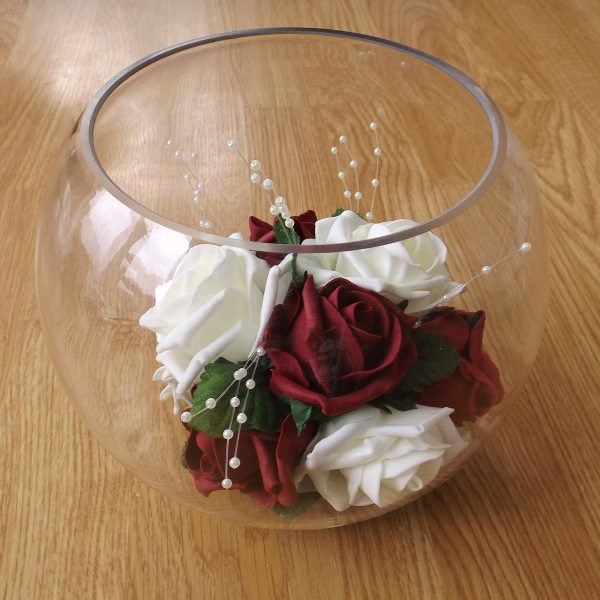 Burgundy & Ivory Fishbowl Table Centrepiece