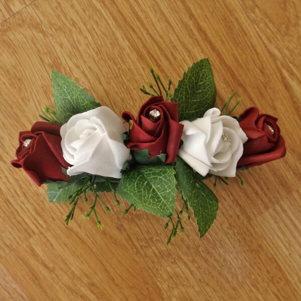 Burgundy & White Rose Hair Clip