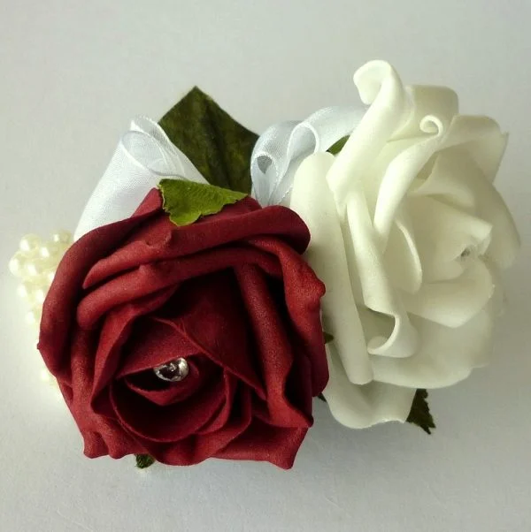 Burgundy & White Artificial Wrist Corsage