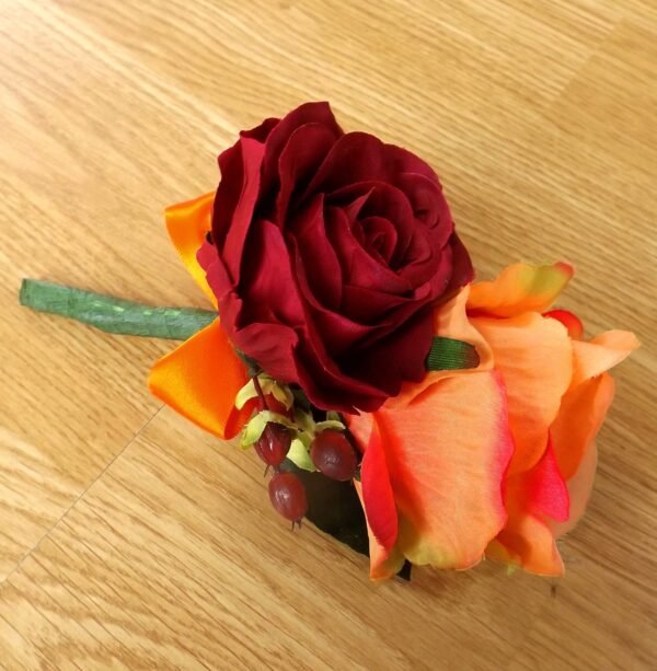 Burgundy & Orange Hypericum Buttonhole