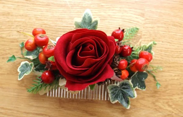 Christmas Rose Hair Comb