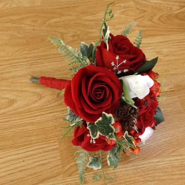 Red Rose Christmas Artificial Bridesmaid Bouquet