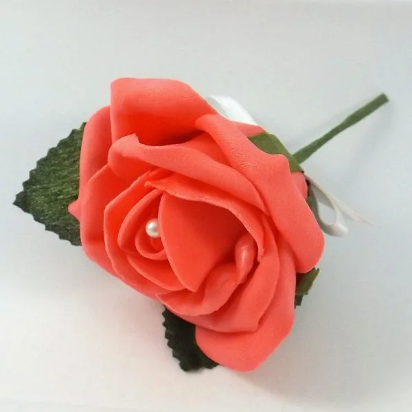 Coral Artificial Pearl Rose Buttonhole