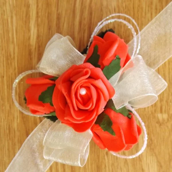 Coral Pearl Artificial Rose Wrist Corsage