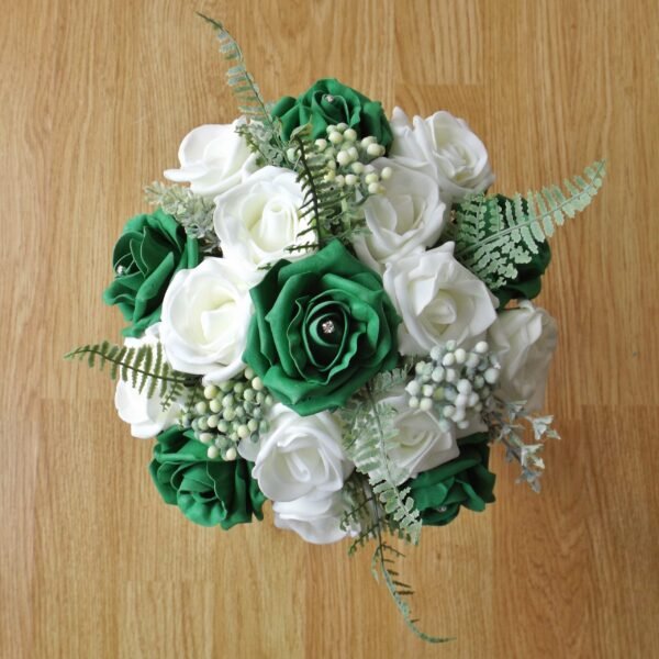 Emerald Green Rose & Fern Artificial Bridesmaid Bouquet