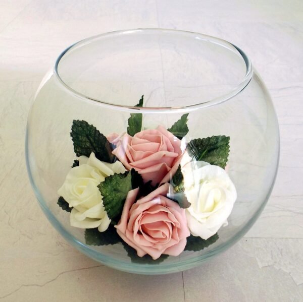 Light Pink & Ivory Artificial Rose Fishbowl Centrepiece