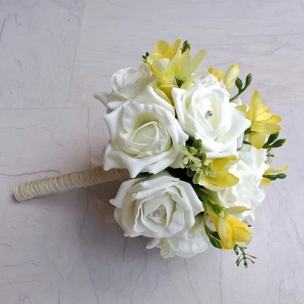 Ivory & Yellow Freesia Artificial Bridesmaid Bouquet