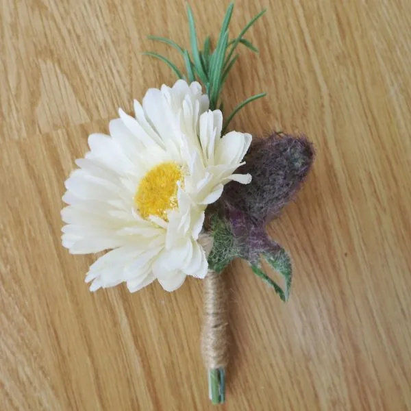 Ivory Gerbera & Thistle Buttonhole