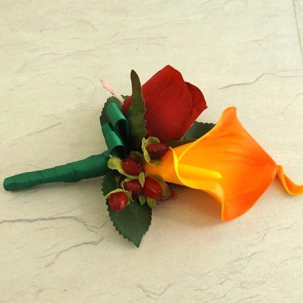 Orange Calla Lily & Red Rose Buttonhole