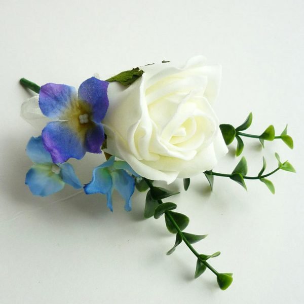 Ivory Artificial Rose and Hydrangea Buttonhole