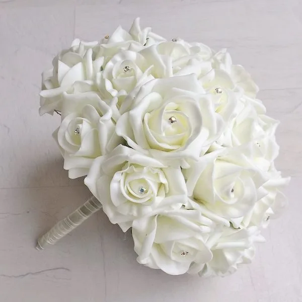 Ivory Diamante Rose Artificial Brides Bouquet