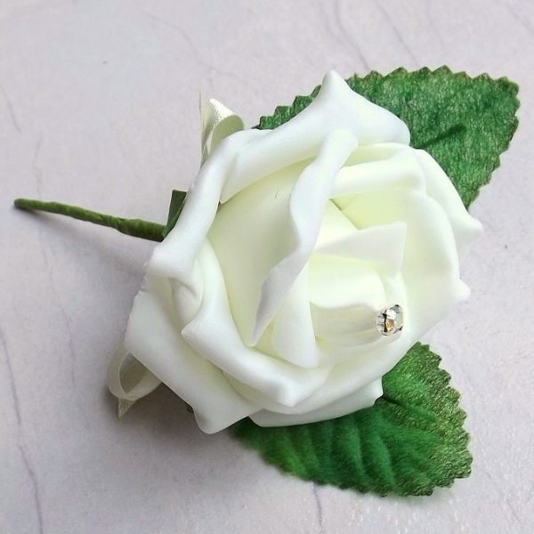 Ivory Artificial Diamante Rose Buttonhole