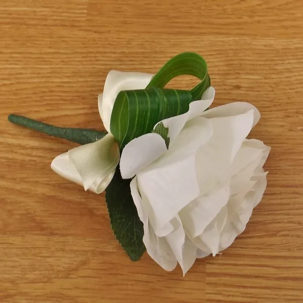 Ivory Silk Rose Grass Buttonhole