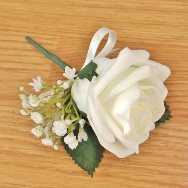 Ivory Rose Gypsophila Buttonhole