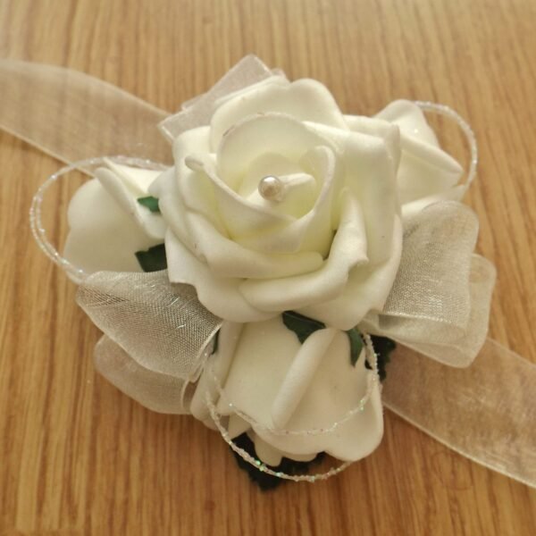 Ivory Pearl Artificial Rose Wrist Corsage