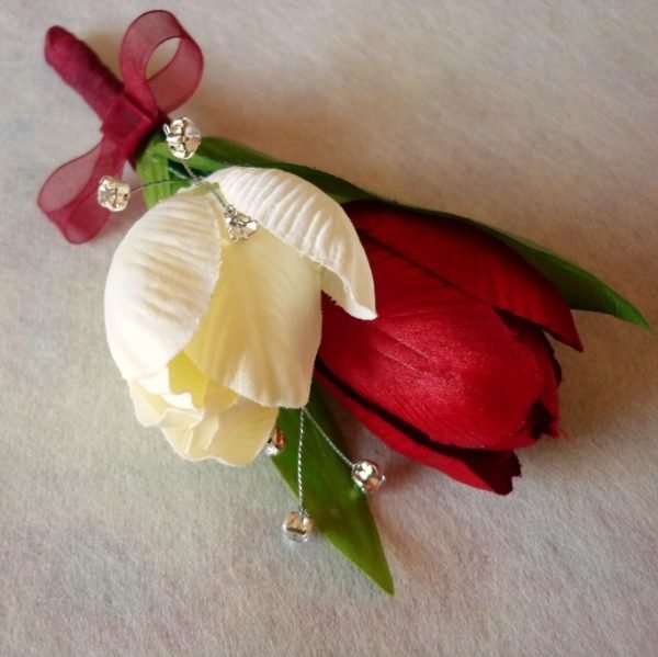 Artificial Ivory & Red Tulip Corsage