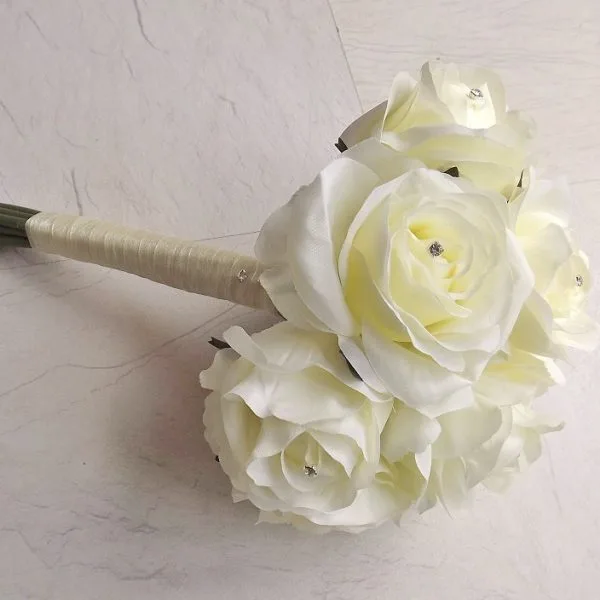 Ivory Diamante Silk Rose Bridesmaid Bouquet