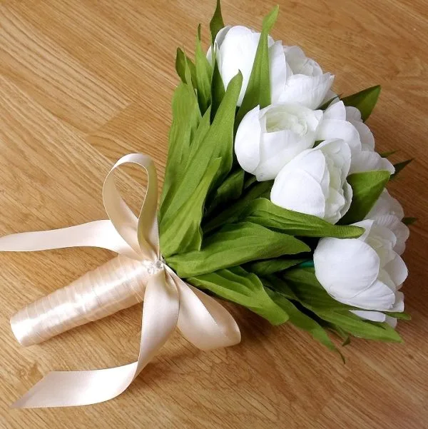 Ivory Silk Tulip & Champagne Brides Bouquet