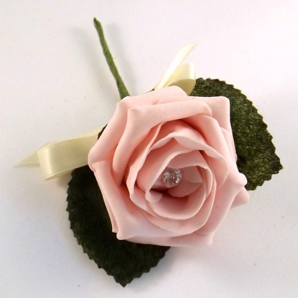 Light Pink Artificial Diamante Rose Buttonhole