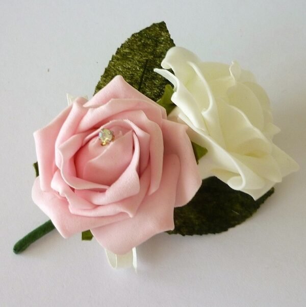 Light Pink & Ivory Artificial Rose Corsage