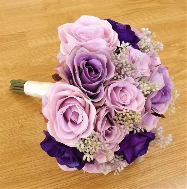 Lilac & Purple Silk Rose Brides Bouquet