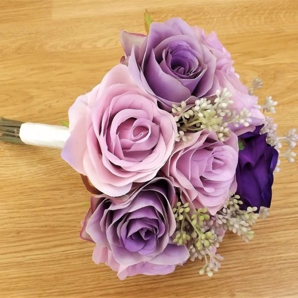 Lilac & Purple Silk Rose Bridesmaid Bouquet