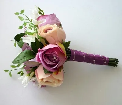 Lilac & Dusky Pink Silk Rose Bridesmaid Bouquet