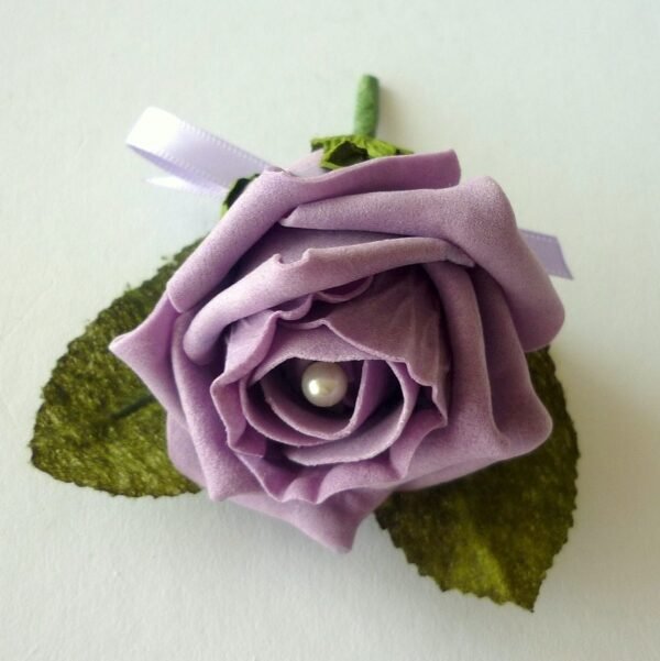 Lilac Artificial Pearl Rose Buttonhole