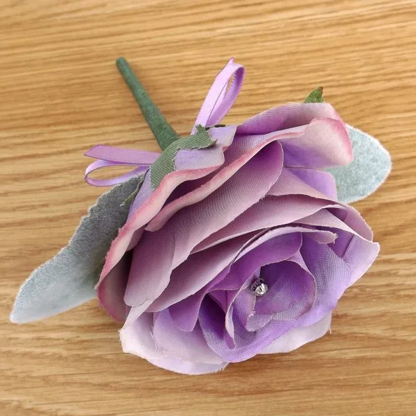 Lilac Silk Rose Buttonhole