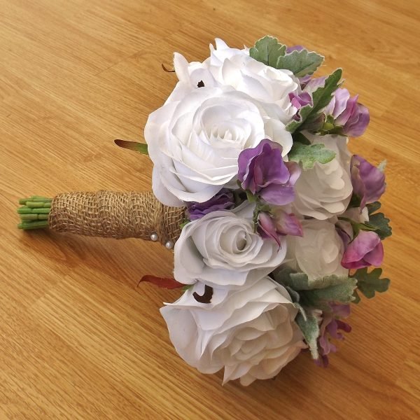 Lilac Sweetpea & White Rose Brides Bouquet