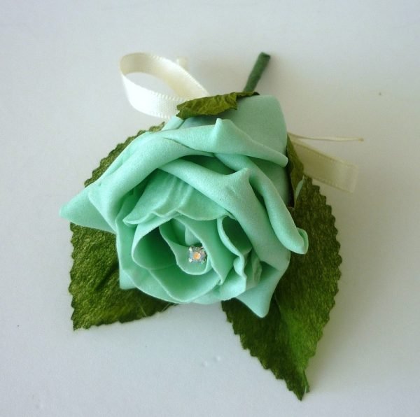 Mint Green & White Rose Double Buttonhole