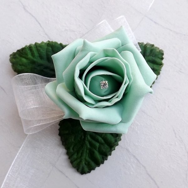 Mint Green Diamante Artificial Rose Wrist Corsage