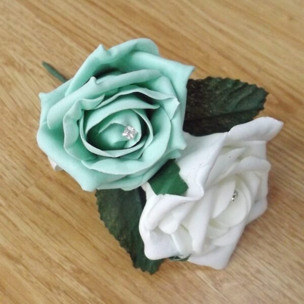 Mint Green & White Rose Double Buttonhole