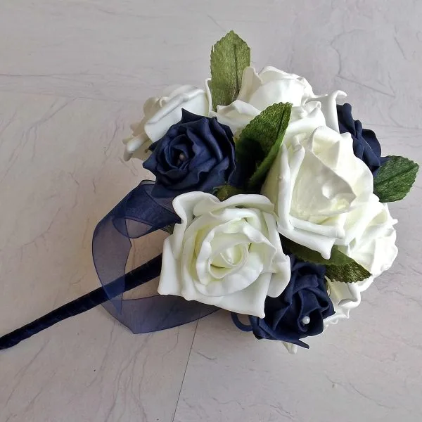 Navy & Ivory Artificial Bridesmaid Bouquet